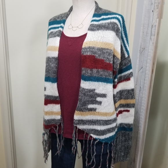 Jack by BB Dakota Sweaters - Jack Southwest Cardigan Sweater Fringe Hem M
